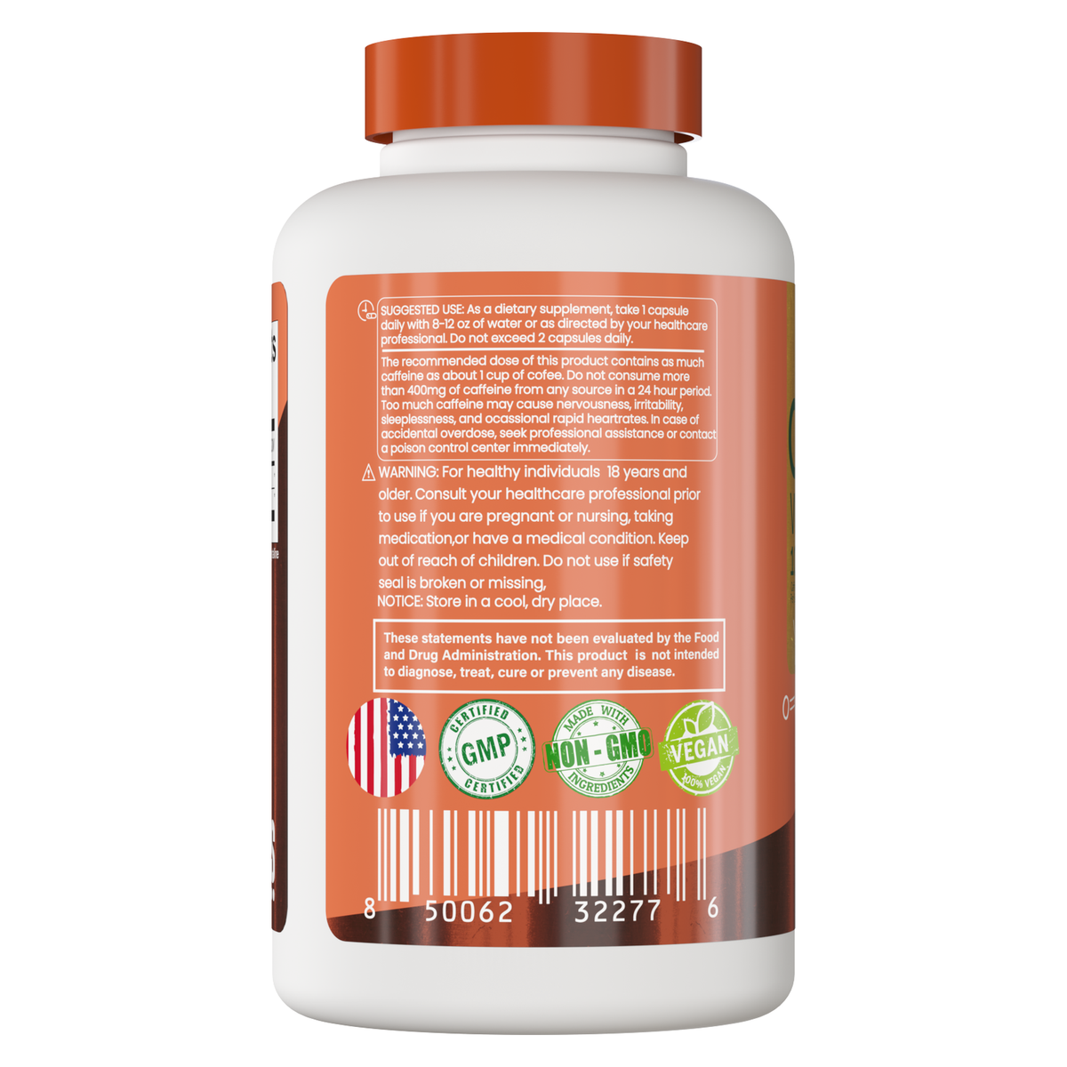 Cafeína 100mg + Teanina 100mg 240 Capsulas